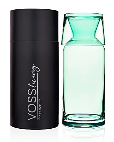 VOSS Living - Bedside Water Carafe and Glass Set, 23.6 Oz - Glass Water Pitcher - Nightstand Water Carafe and Glass - Mouthwash Decanter Set (Sea Green)