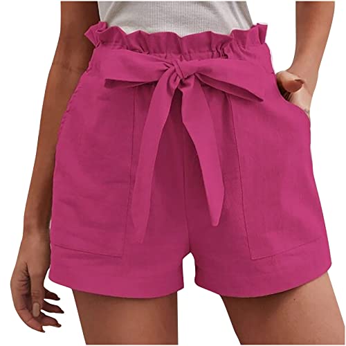 DASAYO Shorts Women Casual Summer Women Cotton Linen Summer Shorts Ruffle Adjustable Bowknot High-Waisted Solid Color Casual Short with Pockets Walmart. Com Online Shopping