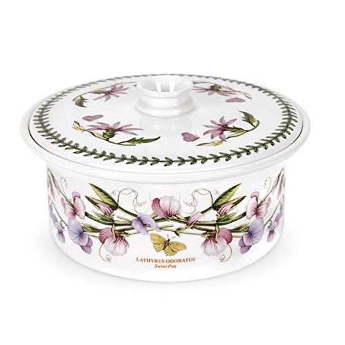 Portmeirion Botanic Garden 3pt Casserole Dish with Cover | Sweet Pea Motif | Porcelain | Chip-Resistant Glaze | Dishwasher, Microwave, Freezer, and Oven Safe