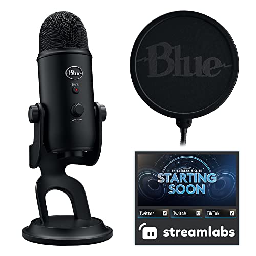 Logitech for Creators Blue Yeti Game Streaming Kit with Yeti USB Gaming Mic, Streaming, Twitch, Discord, Studio Quality Sound, Exclusive Streamlabs Themes, Custom Blue Pop Filter, PC/Mac/PS4/PS5