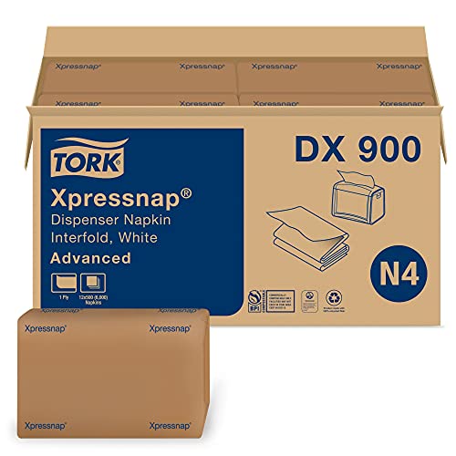 Tork Xpressnap White Dispenser Napkin N4, Advanced, Interfold 1-ply, 13' x 8.5', 12 x 500 napkins, DX900