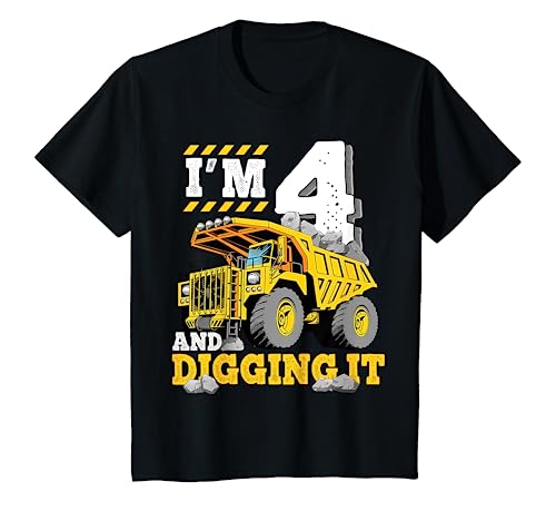 Kids Four 4th Birthday Construction Truck 4yr Boy 4 Years Old T-Shirt