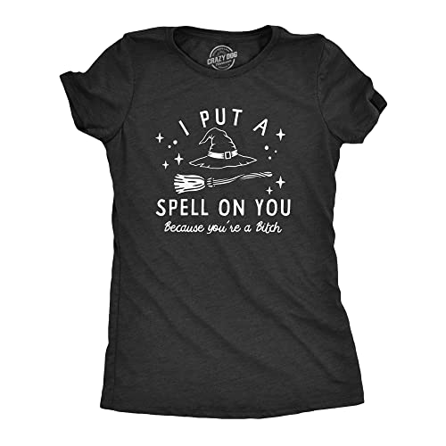 Womens I Put A Spell On You T Shirt Funny Offensive Halloween Witch Hex Tee for Ladies Funny Womens Tee for Halloween with Sarcastic Sayings Black - Spell L