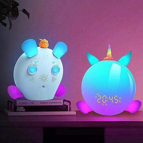 Gift Box Aurora Sunrise Alarm Clock, Bear Puppy & Unicorn Magnetic Kit, 2-15+Year old Kids Girl Christmas Birthday Gift, Bluetooth Speaker, Night Light, Bedroom Living Room, Teen Toddler Baby Girl Boy