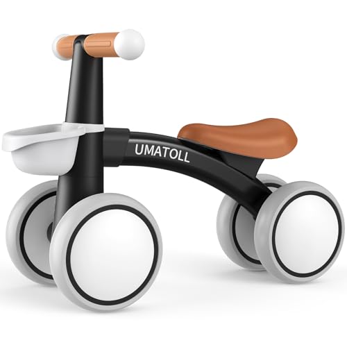 Umatoll Baby Balance Bike for 1 Year Old Boys Girls, 12-24 Months Toddler Balance Bike with Removable Basket, Adjustable Seat, 4 Wheels Infant Bike, First Birthday Gift, Black