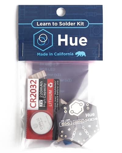 Learn to Solder Kits Hue Soldering Kit | DIY Electronics Projects For Beginners | Practice For Adults & Kids STEM Classes & Events | Science Project Electronic RGB LED Light Circuit Board With Battery