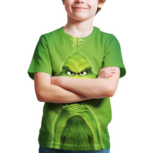 ZYQQT Christmas Shirts Cartoon Cute Green T-Shirt Crew Neck Tee for Boys Girls Gifts, 1-S