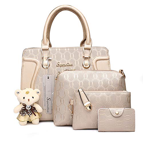 Soperwillton Women's Fashion Handbags Tote Bags Shoulder Bag Top Handle Satchel Purse Set 4pcs