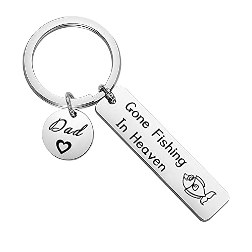 AKTAP Memorial Keychain In Memory Of Dad Gone Fishing In Heaven Sympathy Gift For Loss of Loved One