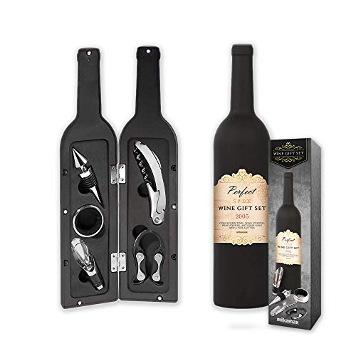mikamax Wine Gift Set Wine Making Kit Black Wine Pourer Wine Stopper Corkscrew Tool
