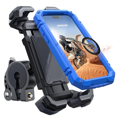 JOYROOM Motorcycle Phone Mount, 2024 New Bike Phone Holder for Handlebar【Ultra-Stable & Super Security Lock】 Bicycle Phone Mount Cell Phone Clamp for Scooter ATV/UTV/for iPhone15&All Phones 4.7-7'