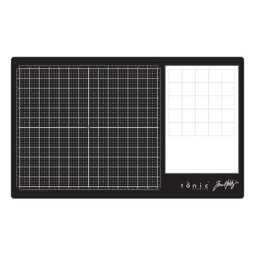 Tim Holtz Glass Cutting Mat - Large Work Surface with 12x14 Measuring Grid and Palette for Paint, Ink, and Mixed Media - Art and Craft Supplies