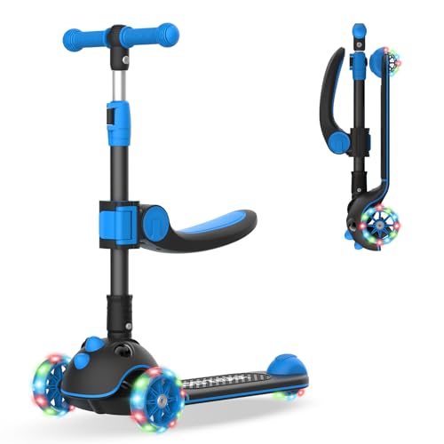 Gotrax KS3 Pro Kick Scooter for Kids, One Key Removable Seat & 3 Extra Wide PU Light-Up Wheels and Anti-Slip Deck, Adjustable Height Handlebar and Lean-to-Steer, Foldable Scooter for Children Aged 2-8