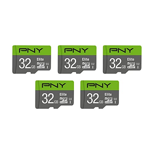 PNY 32GB Elite Class 10 U1 microSDHC Flash Memory Card - 100MB/s, Class 10, U1, Full HD, UHS-I, Micro SD , 5 Count (Pack of 1)