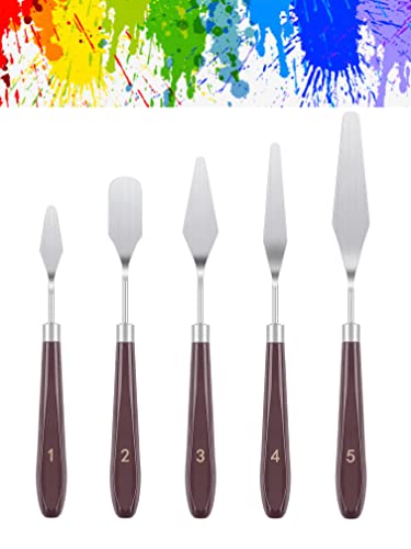 5 PCS Painting Knives Stainless Steel Spatula Palette Knife Oil Painting Accessories Color Mixing Set for Oil, Canvas, Acrylic Painting