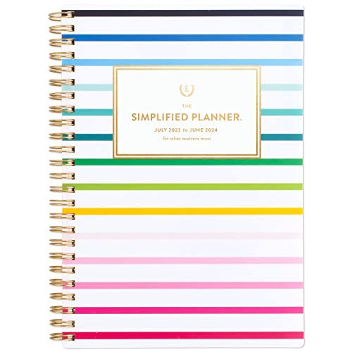 AT-A-GLANCE 2023-2024 Academic Planner, Simplified by Emily Ley, Weekly & Monthly, 5-1/2' x 8-1/2', Small, Monthly Tabs, Flexible Cover, Happy Stripe (EL10-200A)