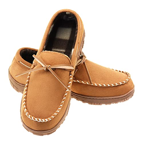 Lulex Mens Moccasin Slippers Memory Foam Indoor Outdoor House Shoes with Hard Sole Beige Size 11