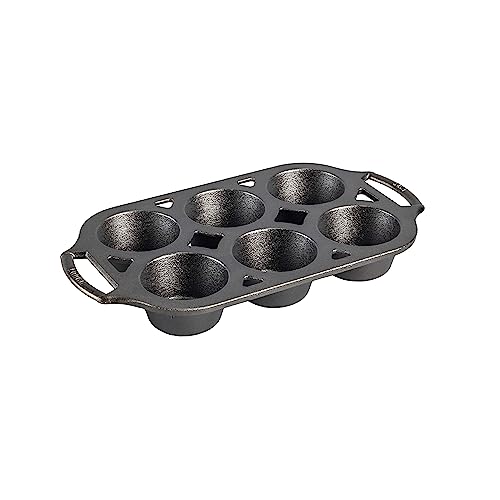 Lodge Seasoned Cast Iron Muffin Pan, 6 Impressions , 12.69'