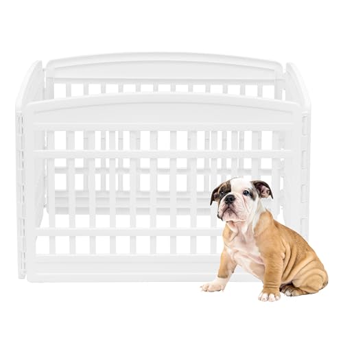 IRIS USA Dog Playpen, 4-Panel 24' Pet Playpen, Puppy Playpen, Indoor/Outdoor Dog Pen, 35 x 35 x 24, Foldable, Fold It Down, Easy Storing, Customizable, White