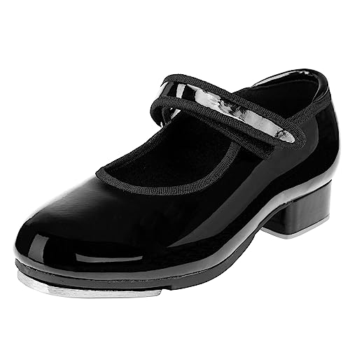 Stelle Tap Shoes for Girls Boys PU Leather Non-Slip Dance Shoes for Toddler/Little Kid/Big Kid(Black,7MT)