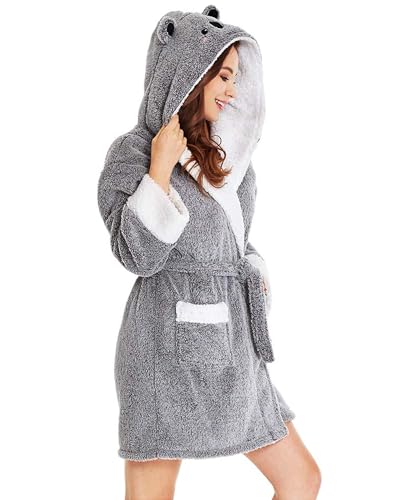 TIMSOPHIA Plush Robes for Womens Bathrobes with Hood Soft Animal Robes Cozy Warm Koala Gifts