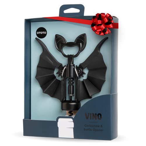 OTOTO Vino Spooky Bat 2-in-1 Wine & Beer Opener, Corkscrew & Bottle Opener - Wine Accessories & Gifts for Wine Lovers