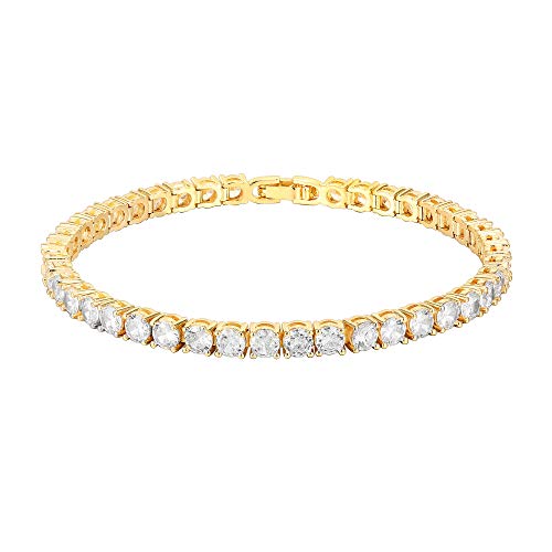 PAVOI 14K Gold Plated Cubic Zirconia Classic Tennis Bracelet | Yellow Gold Bracelets for Women | 4mm CZ, 7 Inches