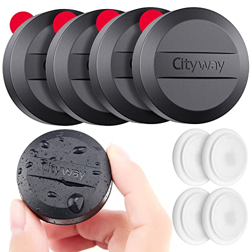 [4 Pack] IPX8 Waterproof Airtag Holder, Case with Ultra Adhesive Sticker, Airtag Sticker Mount for Bike Wallet TV Remote Drone Camera Luggage (Black)