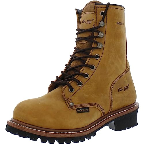 Ad Tec 9in Logger Crazy Horse Leather Work Boots for Men - Plain Soft Toe & Shock Absorbing Non Slip Rubber Lug Sole