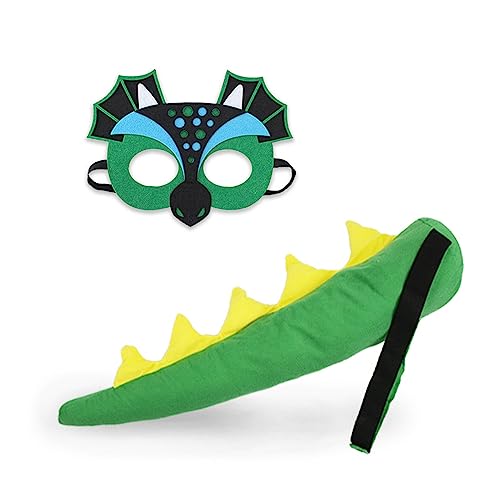 Clobeau Dinosaur Costume Dinosaur Tail and Mask Set for Kids, Dragon Mask and Tail as Toddler Dress-up Dinosaur for Party