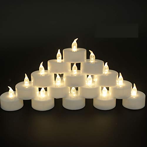 JUNPEI Pack of 24 Flameless Tea Light Candles Realistic Flickering:Battery Long Lasting Warm White Light Lamp Operated Powered for Seasonal & Festival Celebrations