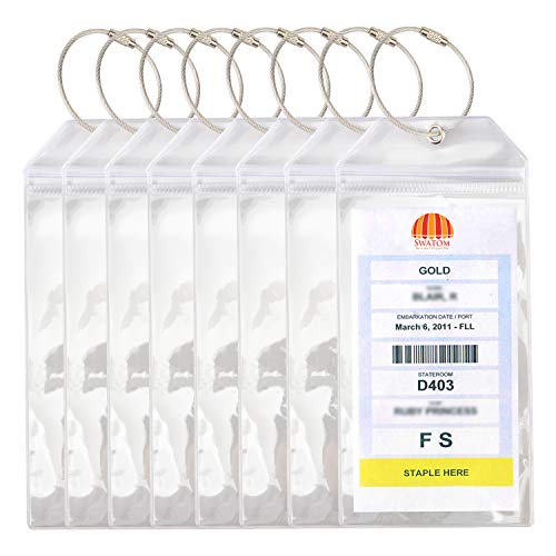 Swatom Cruise Luggage Tags PVC Holders -Waterproof-Clear Luggage Tag-Zip Seal-Etag Bag with Steel Loops 8 P (7.3x3.5'')