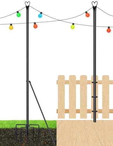 XDW-GIFTS String Light Pole - Steel Poles for Outdoor String Lights Hanging, Garden, Backyard, Patio Lighting Stand for Parties, Christmas, Wedding, 2 Pack