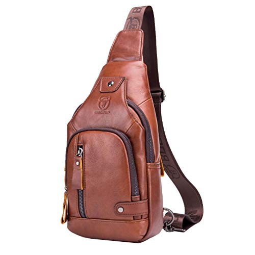 Hebetag Leather Sling Bag Hiking Daypack for Men Women Outdoor Travel Camping Fishing Crossbody Shoulder Chest Pack Backpack