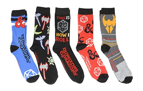 Hyp Dungeons and Dragons Logos D&D Men's Crew Socks 5 Pair Pack