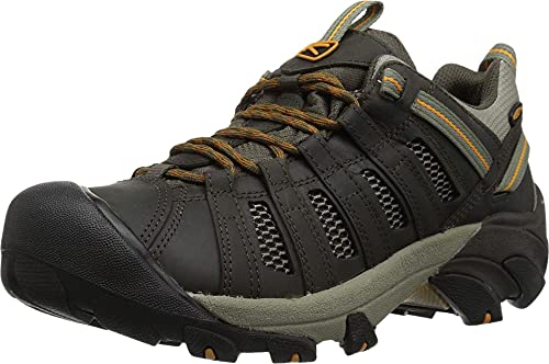 KEEN Men's Voyageur Low Height Breathable Hiking Shoes, Black Olive/Inca Gold, 9.5