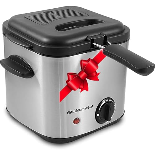 Elite Gourmet EDF1550# Electric 1.5 Qt. / 6 Cup Oil Capacity Deep Fryer, Adjustable Temperature, Removable Basket, Lid with Viewing Window, Stainless Steel