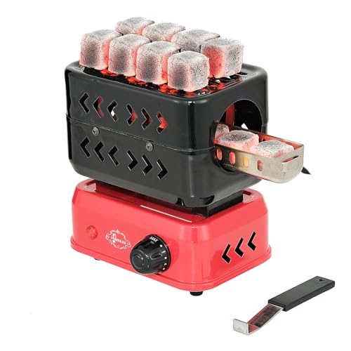 minkah Multipurpose Turbo Coal Burner 3D 360° Faster Heating Electric Stove Coconut Charcoal Starter 2 Heating Zones with Stainless Detachable Tongs, 1200W High Power Cube Coil Burner Fire Starter