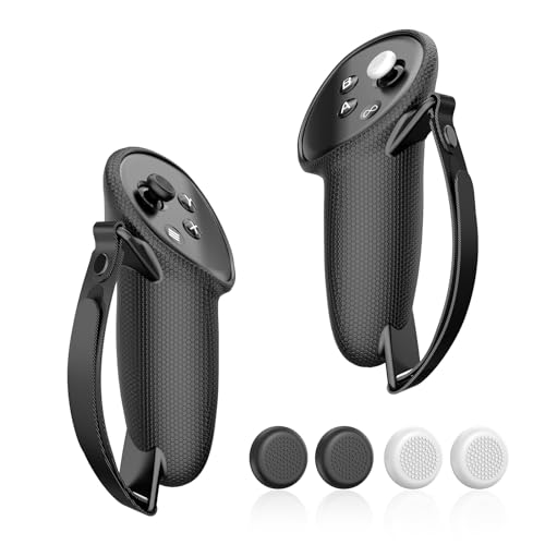 Silicone Grip Case for Meta Quest 3, TanReginal Accessories for Meta Quest 3 with Adjustable Knuckle Straps and 4 pcs Joystick Caps, Anti Scratch, Sweat Proof, Enhance Hands Holding
