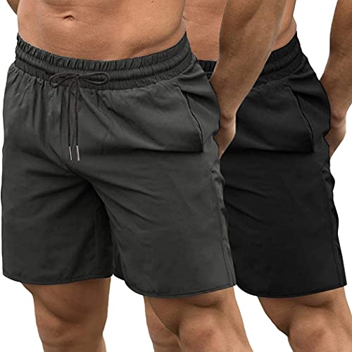 COOFANDY Men's 7 inch Athletic Shorts 2 Pack Quick Dry Gym Workout Shorts Training Running Shorts with Pockets (Black/Dark Grey, Large)