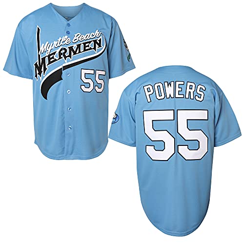 MESOSPERO Kenny Powers Baseball Jersey #55 Myrtle Beach Mermen Stitched Men Movie Baseball Jersey Blue Green S-3XL (Medium, 55 Blue)