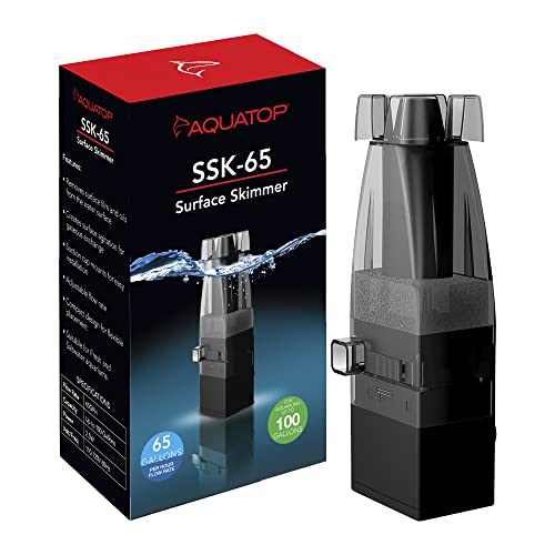 Aquatop 65 GPH Internal Surface Skimmer – for Tanks Up to 100 Gallons, Salt & Freshwater Tanks, Removes Film & Oil from Water Surface, Suction Cup Mounts for Versatile Placement, SSK-65