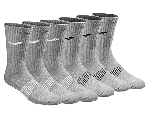 Saucony Men's Multi-Pack Mesh Ventilating Comfort Fit Performance Crew Socks, Grey (6 Pairs), Shoe Size: 8-12