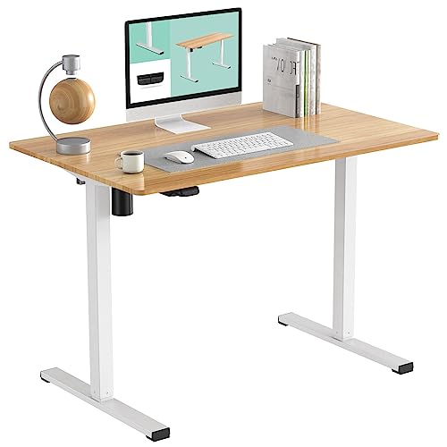 FLEXISPOT Standing Desk Whole-Piece Desktop 48 x 24 Inches Electric Height Adjustable Desk Stand up Desk Home Office Table for Computer Laptop (White Frame & Maple Desktop)