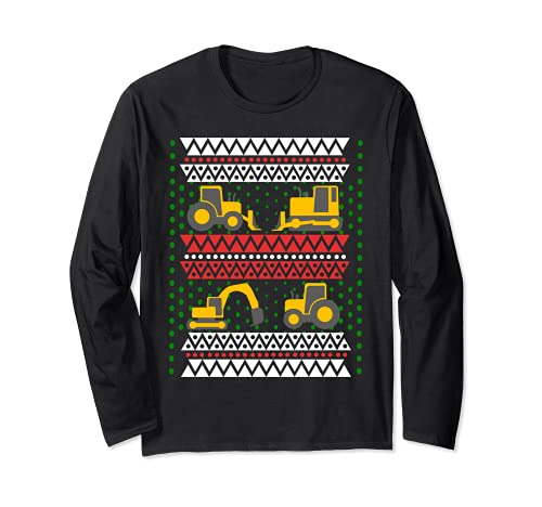 Excavator, Tractor, Bulldozer Christmas Ugly Sweater Long Sleeve T-Shirt