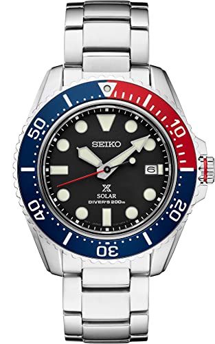 SEIKO PROSPEX Solar Diver's Blue and Red Bezel Stainless Steel Watch SNE591