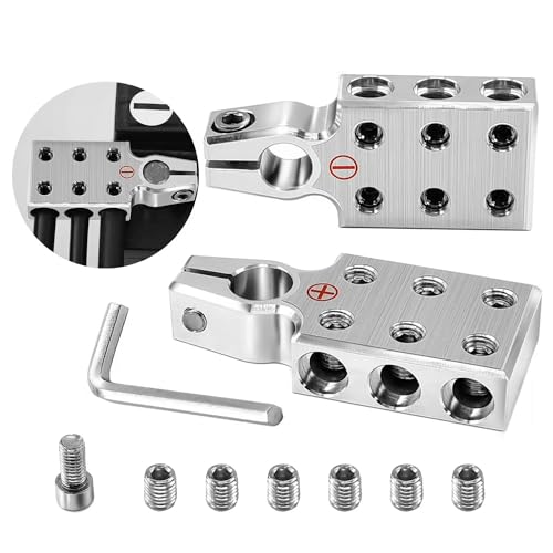 Young Dance 6x2/0 Gauge AWG Lead-Acid Battery Terminals Clamp - 6-Way Connectors, Positive and Negative (+/-)(Pair) for SAE/DIN/EN Tapered Top Post