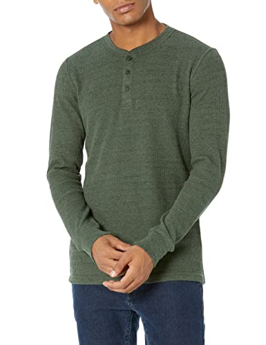 Amazon Essentials Men's Slim-Fit Long-Sleeve Waffle Henley Shirt, Olive Heather, Large