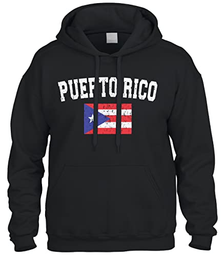 Cybertela Faded Distressed Puerto Rico Flag Sweatshirt Hoodie Hoody (Black, X-Large)