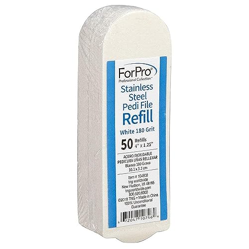 ForPro Stainless Steel Pedi File Refill, 180 Grit, White, EZ-Strip Peel Pedicure Refill Pads, 1.25” W x 4” L, 50-Count